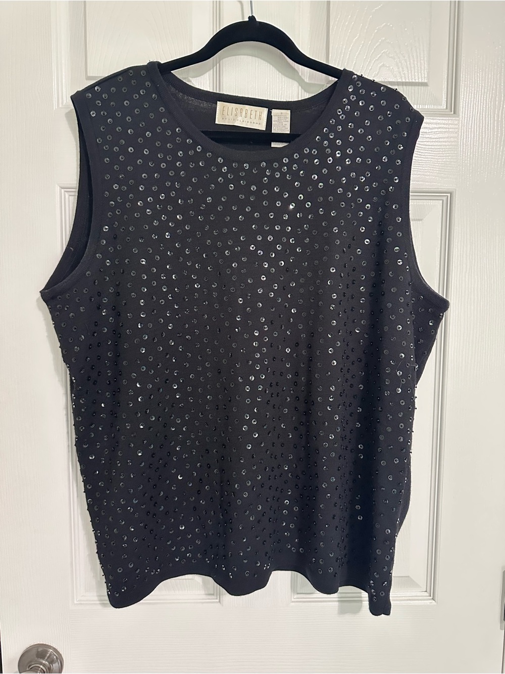 Liz Claiborne Black Sequin Embellished Sleeveless Tank